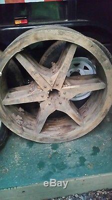 Antique Industrial Wood Factory FLAT-BELT Split Pulley Wheel 32 6 Spoke Saginaw