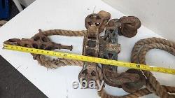 Antique J. E. Porter POR10 Rail Runner Cast Iron Hay Fork Trolley with Rope Rustic