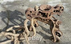 Antique JUMBO SWIVEL 1886 Cast Iron Hay Carrier Barn Unloader Pulley Trolley