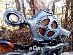 Antique Jacob Ney Rod & Cable Cast Iron Hay Trolley Barn Pulley Est. 1879 Light