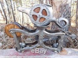 Antique Jacob Ney Rod & Cable Cast Iron Hay Trolley Barn Pulley Est. 1879 Rare