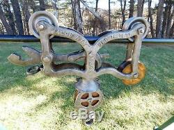 Antique Jacob Ney Rod & Cable Cast Iron Hay Trolley Barn Pulley Est. 1879 Rare