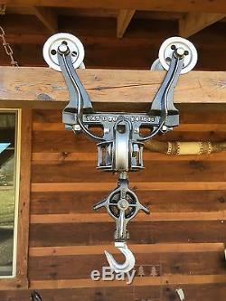 Antique Jumbo Swivel Hay Trolley Pulley Pat'd 1886 Cast Iron Farm Barn Tool