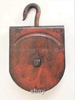 Antique LARGE BUTCHER MEAT FARM PULLEY swivel HOOK for TROLLEY red paint