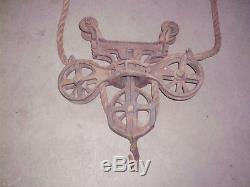 Antique LEADER Hay Trolley / 6 Pulleys / 140' of 1 Rope / Complete