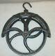 Antique Large Cast Iron 10 Wheel Well Pulley Barn Industrial with Rope Guard