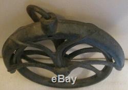 Antique Large Cast Iron 10 Wheel Well Pulley Barn Industrial with Rope Guard