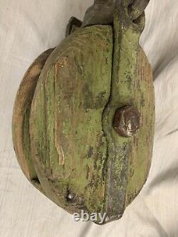 Antique Large Green Pulley