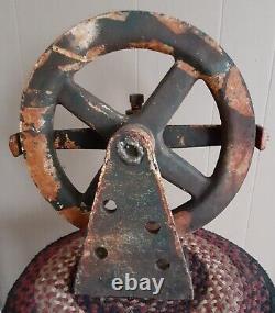 Antique Large Size Industrial Cast Iron Barn Pulley Real Steam Punk Art