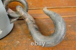 Antique Late 1800s HUGE Nautical Ships Pulley Wood & Hand Forge Iron 27 Long