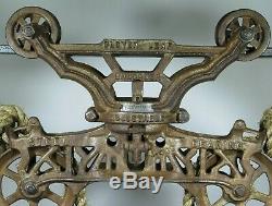 Antique MYERS CLOVER LEAF UNLOADER HAY TROLLEY vtg barn carrier + pulley BIG
