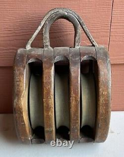 Antique Maritime LARGE 3 Pulley Merriman Brothers Block and Tackle