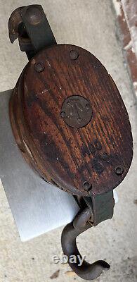 Antique Maritime Ships Anchor Logo DOUBLE Wood Pulley withHook Amazing Beautiful