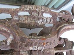 Antique Myers OK Unloader Cast Iron Barn Hay Trolley Pulley Farm Tool NR