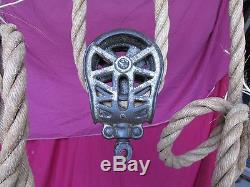 Antique Myers OK Unloader Hay Trolley with pulley trip stop track rope splice