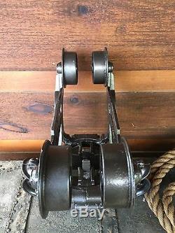 Antique Myers Unloader WOOD BEAM Hay Trolley Pulley Cast Iron Farm Barn Tool