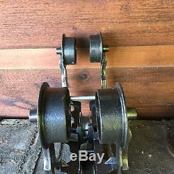 Antique Myers WOOD BEAM Hay Trolley Pulley Cast Iron Barn Tool Pat'd 1884