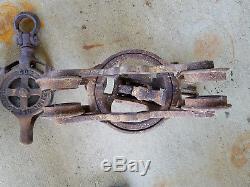 Antique Ney Hay Barn Carrier Beam Trolley with center pulley Canton, OH