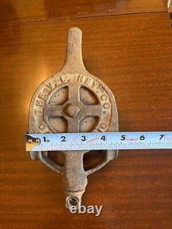 Antique Ney Mfg Co Canton Ohio 408 Cast Iron & Wood Barn Trolley Pulley See Pics