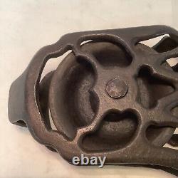 Antique Ornate Cast Iron Pulley Primitive Industrial