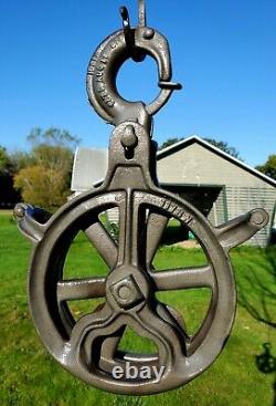 Antique Ornate Vintage Cast Iron Barn Pulley Fancy Rustic Primitive 7 Wheel