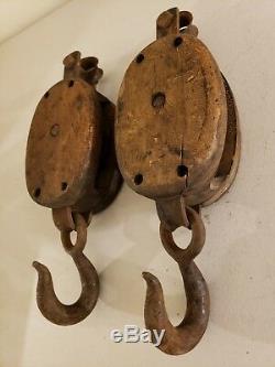 Antique Pair of Boat Ship Maritime Block & Tackle Pulleys