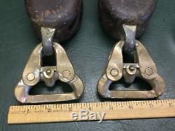 Antique Pair of Merriman Brothers Single Block Pulleys with Rare Bronze Snatches