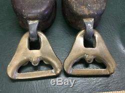 Antique Pair of Merriman Brothers Single Block Pulleys with Rare Bronze Snatches