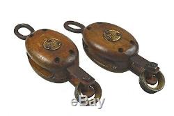Antique Pair of Nautical / Maritime Pulleys, Block and Tackle. Keating, Canada