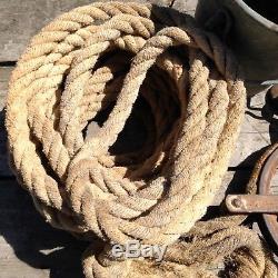 Antique Primitive Farm Well Pulley, Bucket, Hook, Rope