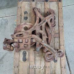 Antique Primitive Ney Cast Iron Farm Hay Timber Trolley Carrier Unloader