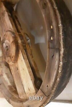Antique Primitive Wood Reeves Pulley Co 25 Industrial Farm Wheel Rustic Salvage