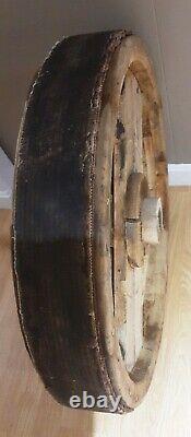 Antique Primitive Wood Reeves Pulley Co 25 Industrial Farm Wheel Rustic Salvage