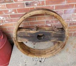 Antique Primitive Wooden Pulley Wheel Intricate Bent Wood Design Handmade