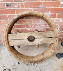 Antique Primitive Wooden Pulley Wheel Intricate Bent Wood Design Handmade