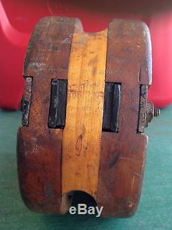 Antique Pulley Block and Tackle Wood and Cast Iron heavy duty Unused