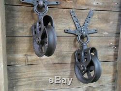 Antique Pulleys Set Of 2 Cast Iron Barn Farm Rustic Decor Hay Tool