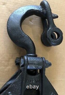 Antique Sauerman Brothers Industrial Pulley WithHook Nautical Pulley BULLET HOLES