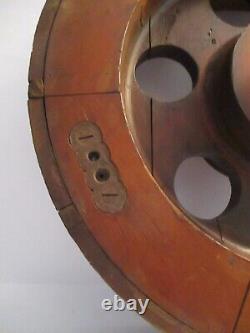 Antique TOC Wooden Machine Age Flat Belt Pulley Steampunk Wall Sculpture Nice