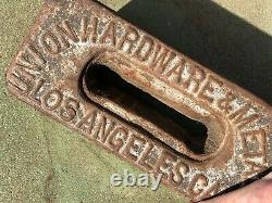 Antique UNION HARDWARE & METAL CO IRON Advertising Base Sign Los Angeles