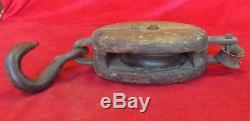 Antique Us Navy Large 17 Wood & Iron Hook Block & Tackle Pulley