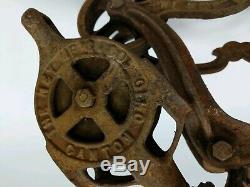 Antique VTG Original Ney MFG Co Canton Ohio Cast Iron Hay Trolley with Pulley