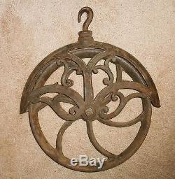 Antique Very Ornate Cast Iron PULLEY Farm Hay Barn Well Wheel Rope Pulley