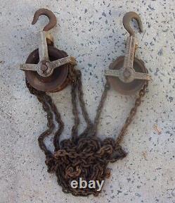 Antique Vintage 2 Pc Set Chain Pulleys 1000Lb Capacity Iron Hook Steampunk