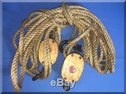 Antique Vintage Anvil Brand Block & Tackle 20+ Feet Rope Maritime Barn Pulley