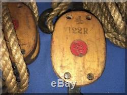 Antique Vintage Anvil Brand Block & Tackle 20+ Feet Rope Maritime Barn Pulley