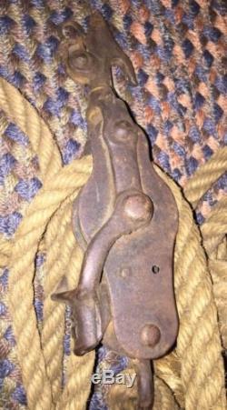 Antique Vintage Block and Tackle Double Pulley Farm Tool/Rope