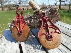 Antique Vintage Cast Iron And Wood Ornate Barn Pulleys Rustic Primitive