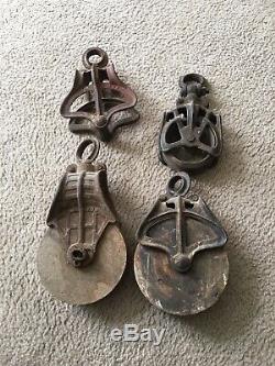 Antique Vintage Cast Iron Barn Pulley Old Farm Tool Rustic Primitive Industrial