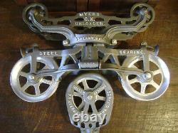 Antique Vintage Cast Iron FE Myers OK Hay Trolley Farm Barn Primitive Tool